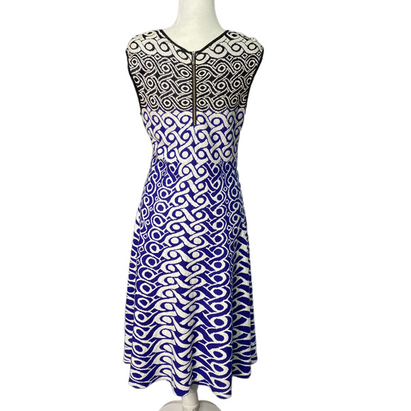NIC + ZOE | sz M Women's Blue/White/Black Knit Print Sleeveless Sweater Dress - Picture 4 of 8